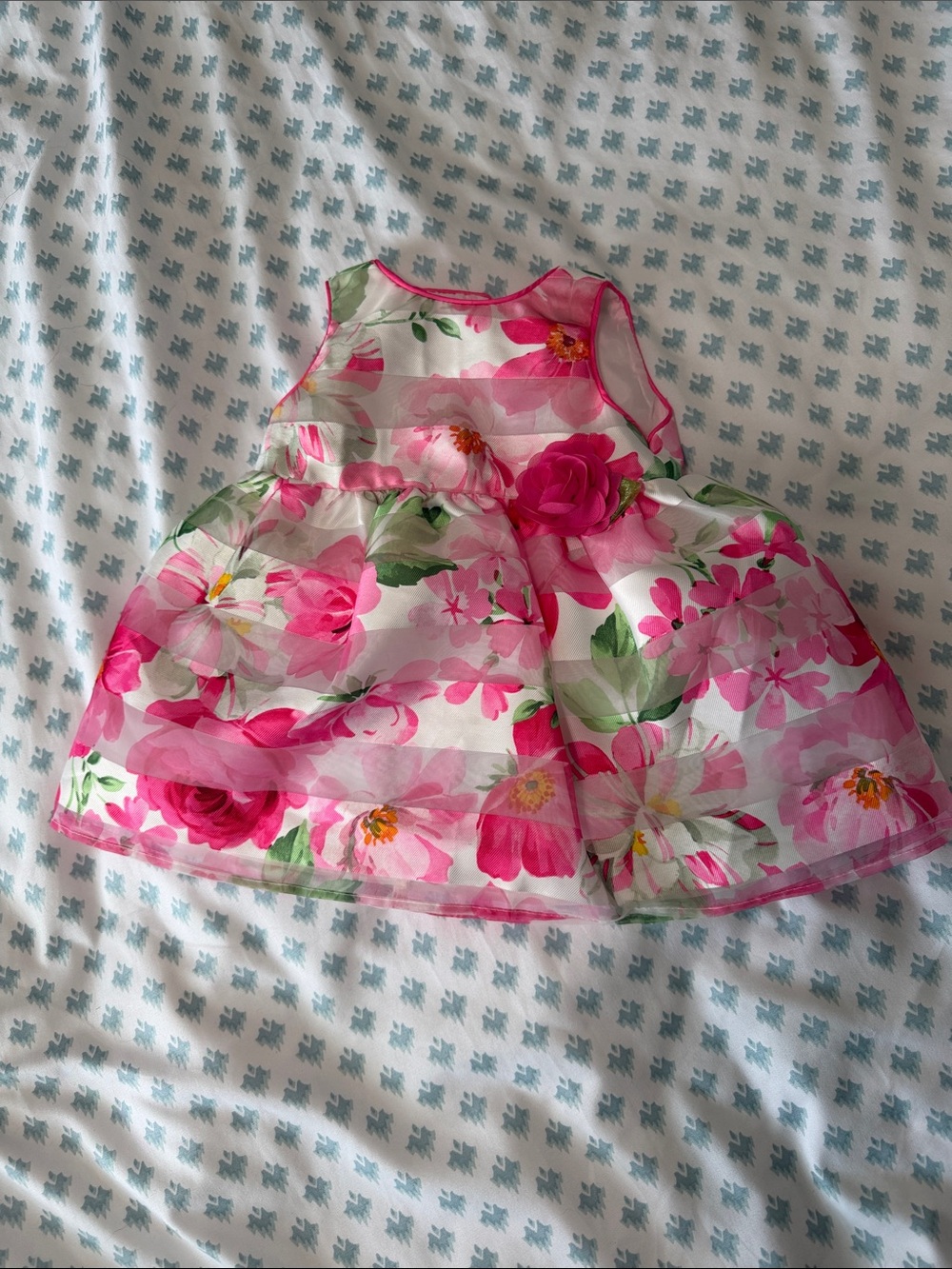 Girls Pink Floral Organza Party Dress